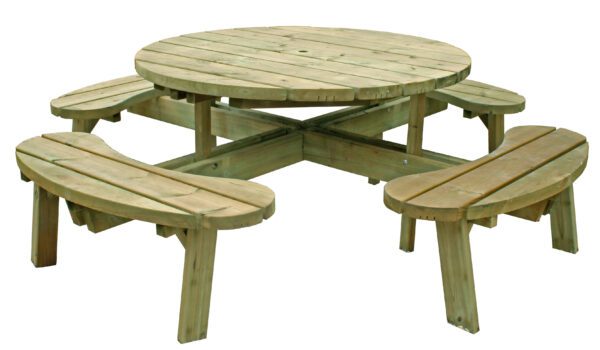 Mabi Table & 8 Seater Round Picnic Softwood Table Set